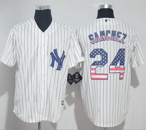 Yankees #24 Gary Sanchez White Strip USA Flag Fashion Stitched MLB Jersey